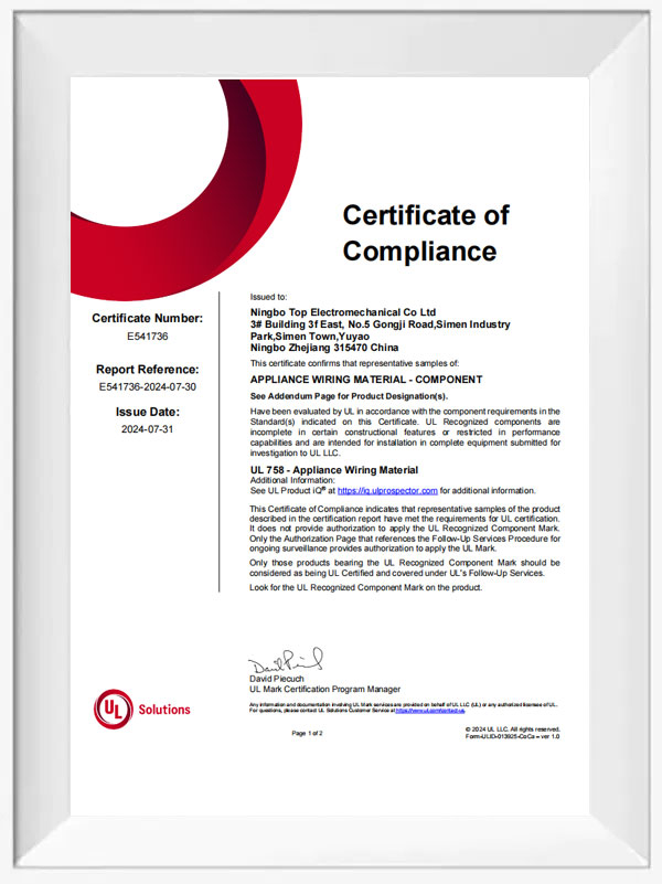 Certificat de fil UL de NBTOP