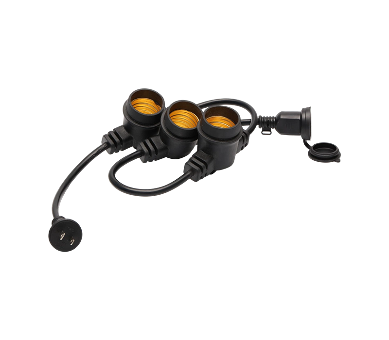 Guirlande lumineuse d'extérieur étanche JD-PA, avec douilles E27/E26 et ampoules S14, dotée d'une prise et d'une prise étanches à 2 broches de style américain