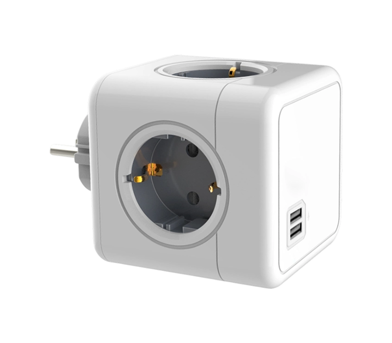 Multiprise cube enfichable E02A avec 4 prises de style européen et 2 ports USB-A