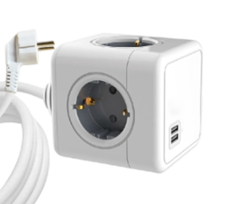 Multiprise cubique filaire E04A avec 4 prises de style européen et 2 ports USB-A