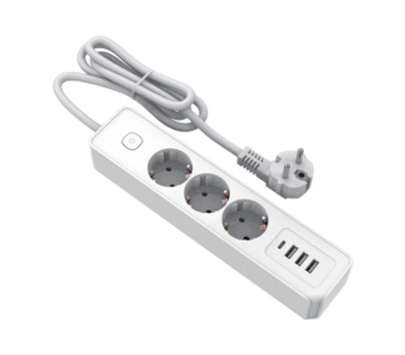 Multiprise de style européen E21-3 avec 3 prises, 3 ports USB-A et 1 port USB-C, interrupteur inclus