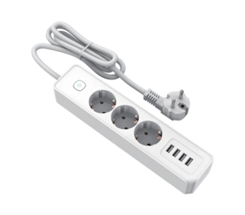 Multiprise de style européen E22-3 avec 3 prises et 4 ports USB-A, interrupteur inclus