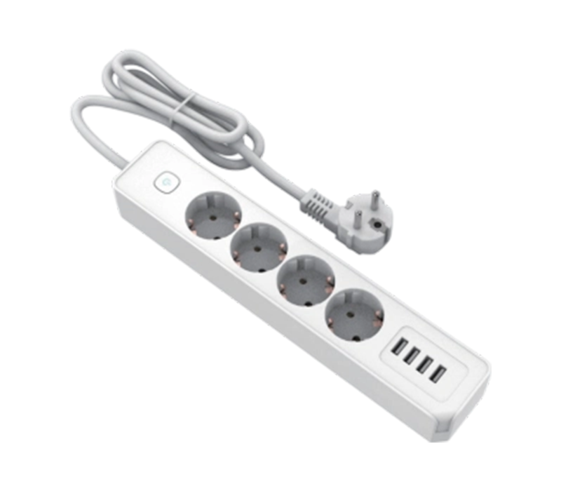 Multiprise de style européen E22-4 avec 4 prises et 4 ports USB-A, interrupteur inclus