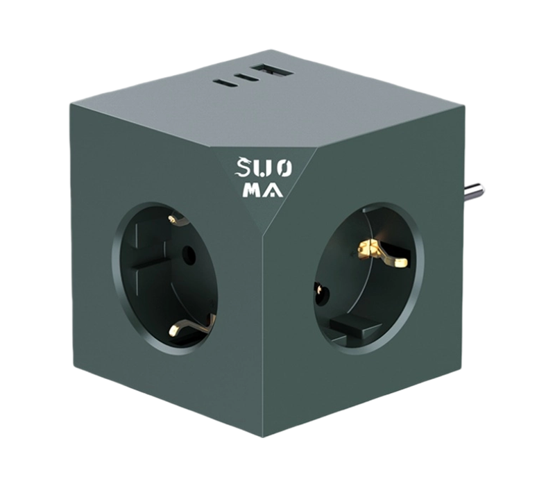 Multiprise cube enfichable E24 avec 3 prises de style européen, 1 port USB-A et 2 ports USB-C